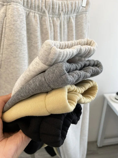 High Waist Thickened Lamb Velvet Drawstring Sweatpants Women Loose Casual Sports Warm Long Trousers Commute Style Cotton