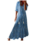 Women Dresses Casual Loose Comfortable Plus Size Dress With Tassels Bohemian Printed V Neck Long Length Woman Vestidosct