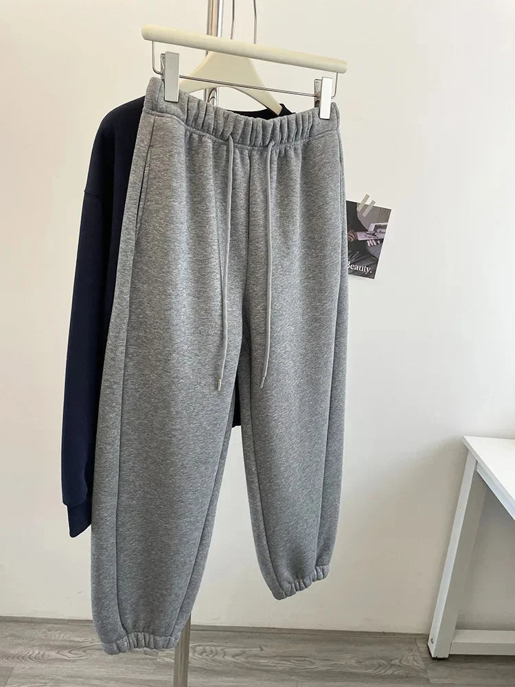 High Waist Thickened Lamb Velvet Drawstring Sweatpants Women Loose Casual Sports Warm Long Trousers Commute Style Cotton
