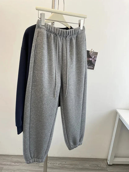 High Waist Thickened Lamb Velvet Drawstring Sweatpants Women Loose Casual Sports Warm Long Trousers Commute Style Cotton