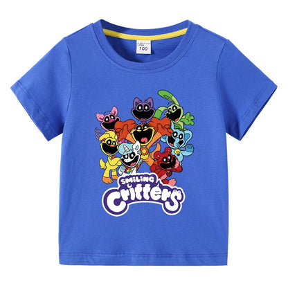 Smiling Critters Children's Clothing Kawaii Cartoon Funny T-Shiirt Boys Short Sleeve Fashion Tops 3-10Years Kids Summer Clothes