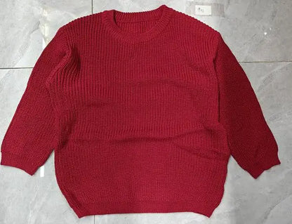 Suefunskry 1PC Mommy and Me Matching Sweaters Solid Color Knitted Long Sleeve Round Neck Warm Pullover Tops for Autumn Winter