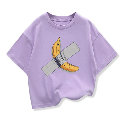 Children Clothes Bananas on the wall Graphic Kids Fashion Short Sleeve T-shirt Popular Design Kids Crewneck Loose Cotton Tees