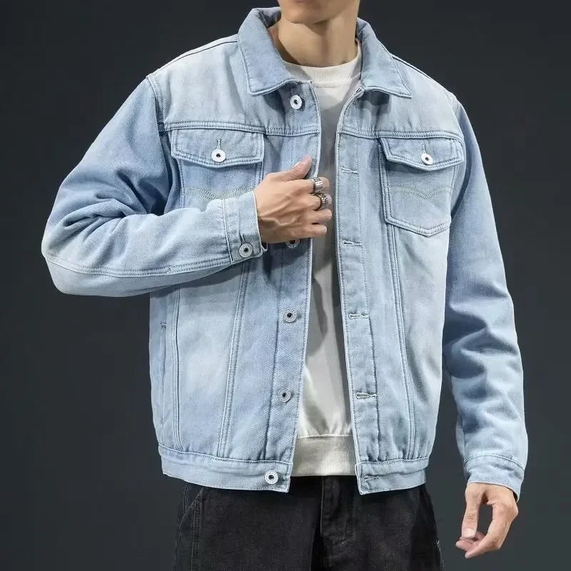 Thickened Fleece-Lined Denim Jacket Men's Loose Fit Warm Work Clothes Trendy Korean Style Versatile Plus Size Casual Wear
