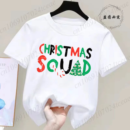 Children's Clothing Short Sleeve T-shirt Team Santa T Shirt Christmas Kids Matching Pajamas Cotton Tees Harajuku Tshirt for Gift