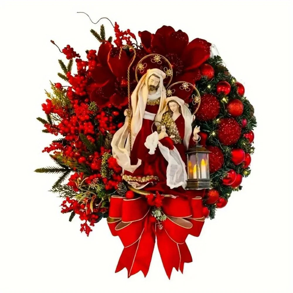 Farmhouse Christmas Wreath, Rustic Wood Front Door Decor for Indoor/Outdoor Holiday