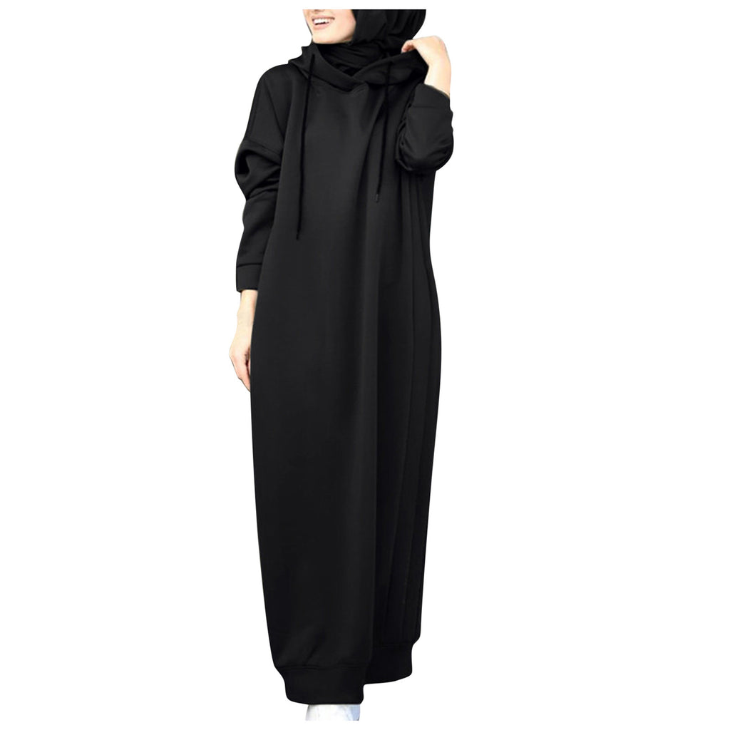 2024 Oversized Women Solid Color Maxi Dress For Women 2023 Long Sleeve Muslim Solid Casual O Neck Oversize Long Sweatshirt