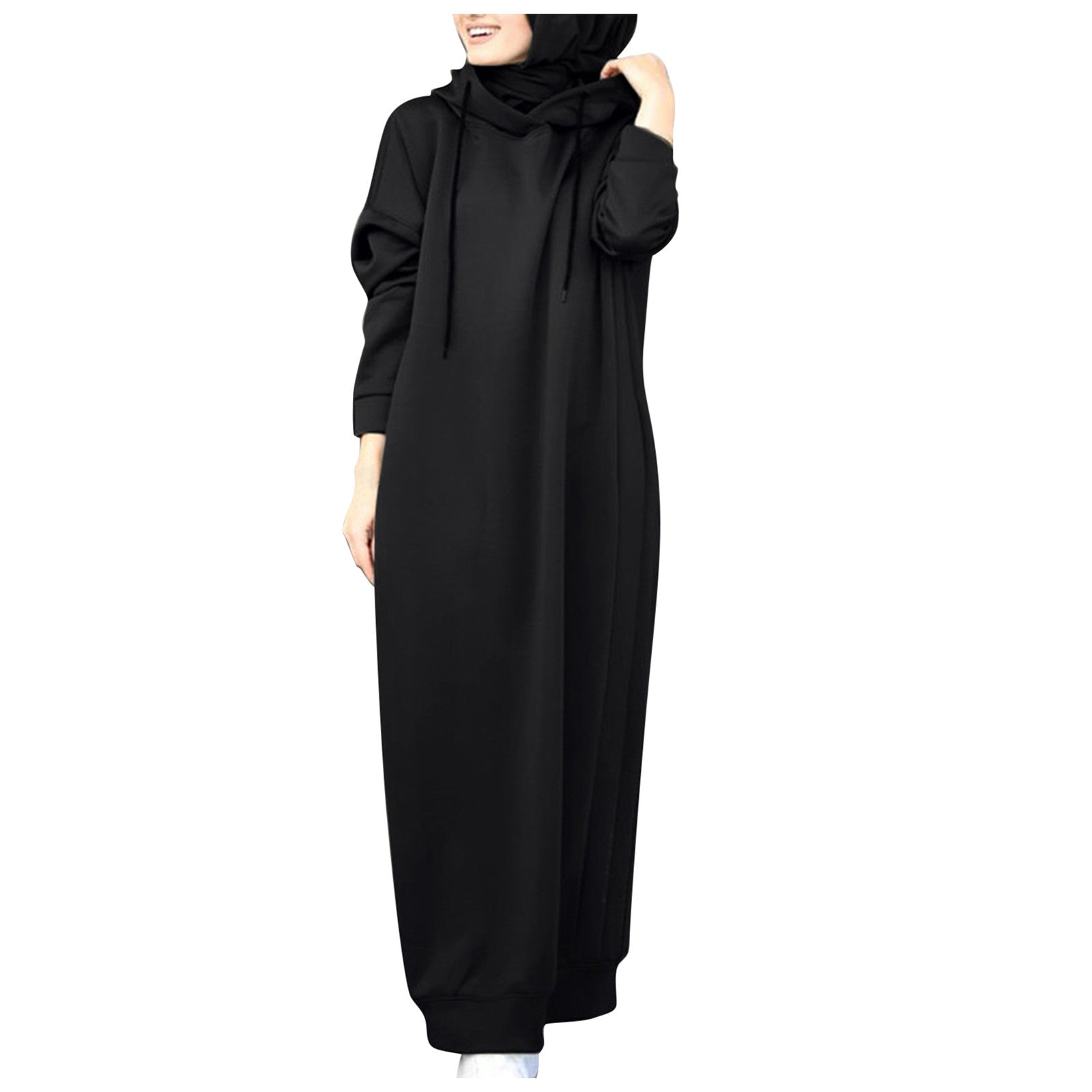 2024 Oversized Women Solid Color Maxi Dress For Women 2023 Long Sleeve Muslim Solid Casual O Neck Oversize Long Sweatshirt
