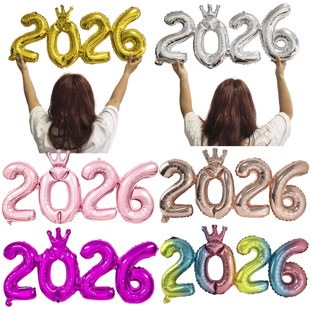 Crown 2026 Number Foil Balloons Happy New Year Eve Party Decoration Photo Booth Props Supplies Christmas Home Decor Navidad 2026