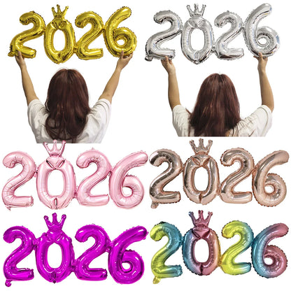 Crown 2026 Number Foil Balloons Happy New Year Eve Party Decoration Photo Booth Props Supplies Christmas Home Decor Navidad 2026