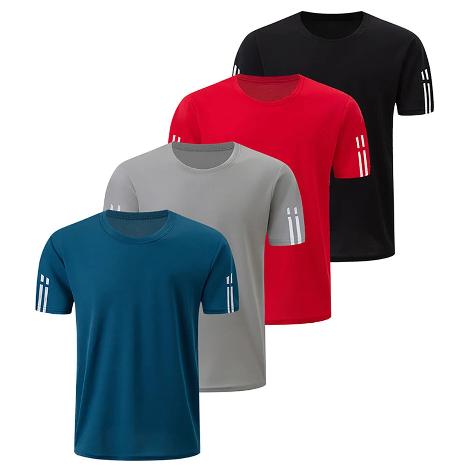 2/4 Pcs Men's Summer Quick-drying Mesh Color Short-sleeved T-shirt Young and middle-aged loose plus size fitness running Joker T