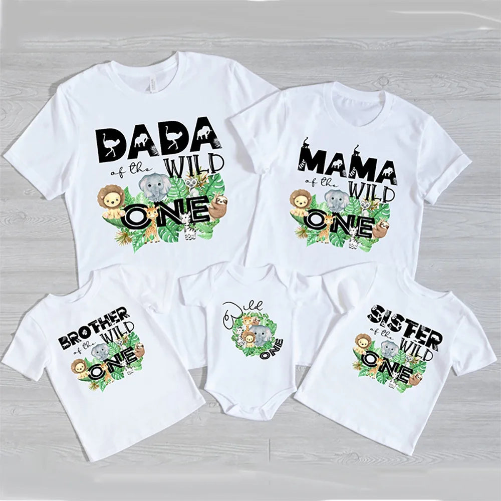 Wild One Family Matching Clother Jungle Party Dad Mom Sister Brother Baby Look Outfits T-shirt One Birthday Family T Shirts Tops