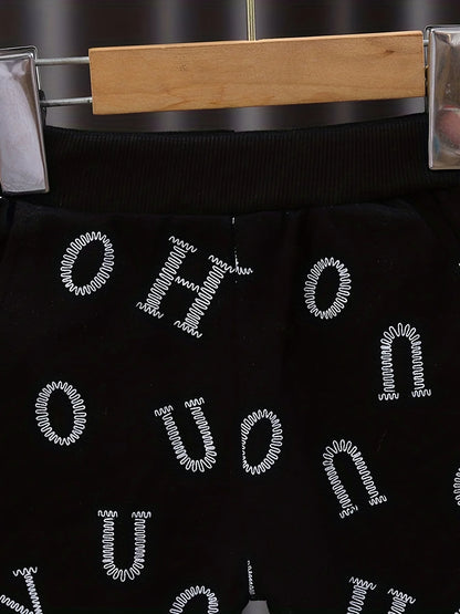 Spring and autumn boys' new fashion trend all over letter jacket Hooded Sweater boys' pants three piece set