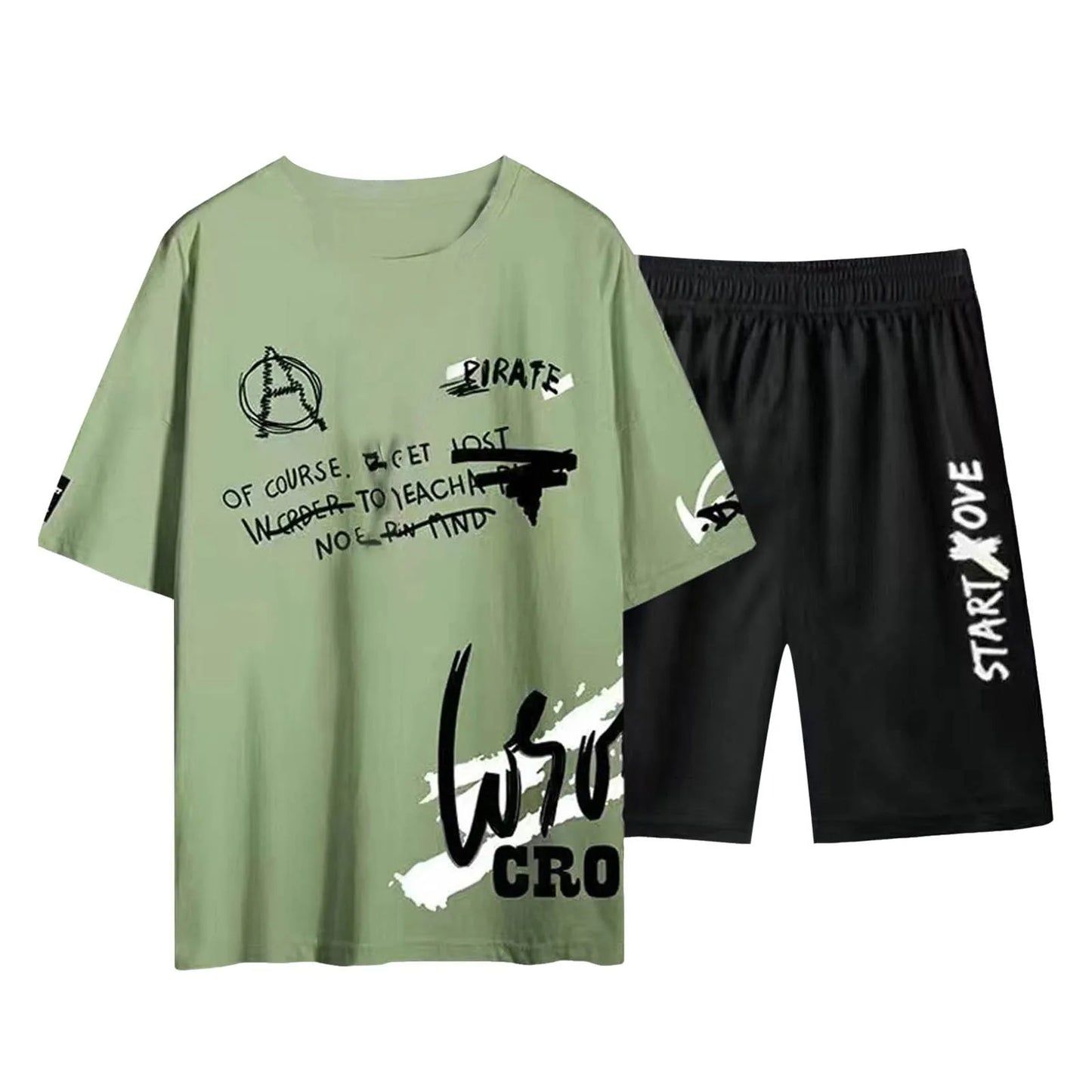 Casual Sportswear Mens Summer Two-Pieces Outfit Short Sleeve Round Neck Top And Shorts Two Piece Set Stylish Outfits Ropa Hombre