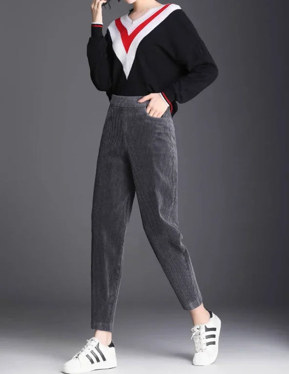 Plush Thick & Thin Casual Pants Corduroy Warm Pants Autumn Winter Leggings Harem Pants Trousers High Waist Women's Брюкиженские