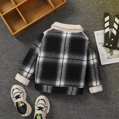 Carboy Coat Kids Toddler Child Baby Boys Girls Shirt Jacket Plaid Long Sleeve Fleece Lapel Button Down H Coats For Boys Fashion