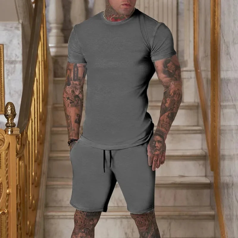 Men's two-piece sports suit shorts casual fashion summer 2024 hot item