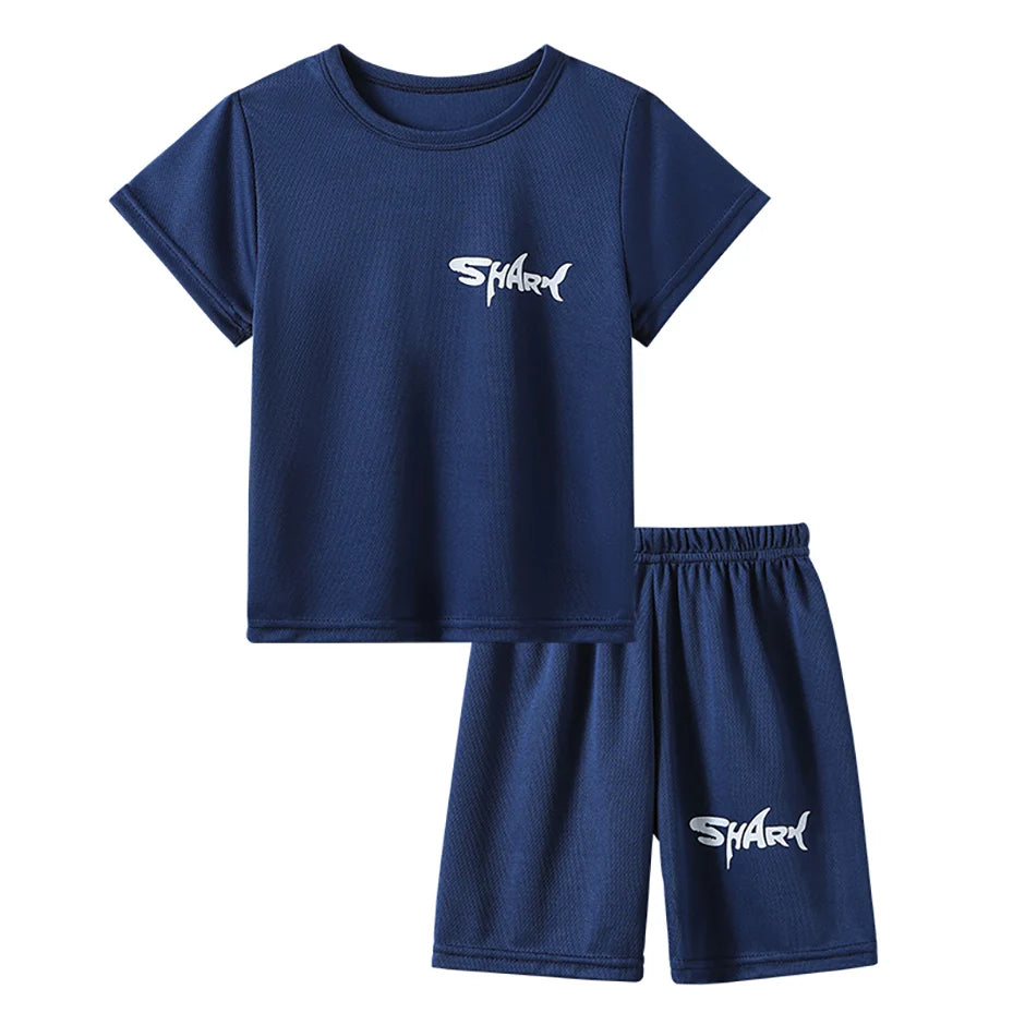 2-pieces Summer Children's Letter Quick drying Sports Suit For Boys And Girls Loose Short Sleeved T-shirt Outdoor Casual Shorts