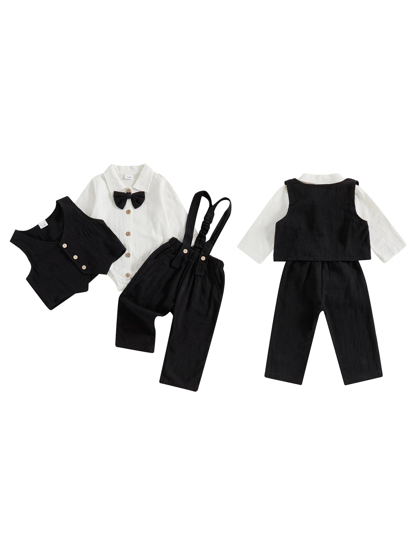 Toddler Boys Winter 4Pcs Outfit Set Long Sleeve Lapel Button Shirt Vest Suspender Pants Bowtie Sets Warm Clothes