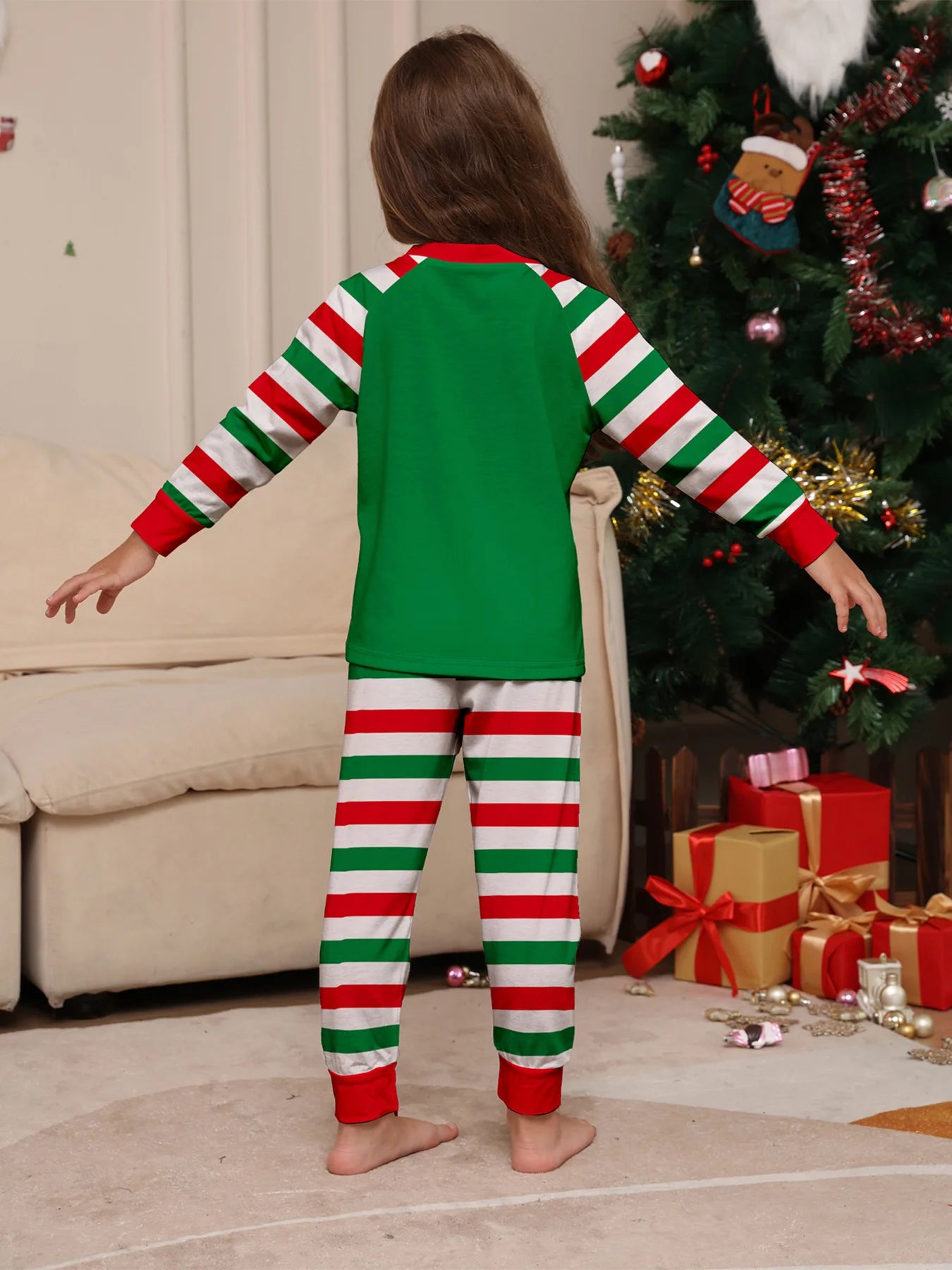 Europe and the United States 2024 new Santa Claus stripes Christmas family home clothing pajamas new set