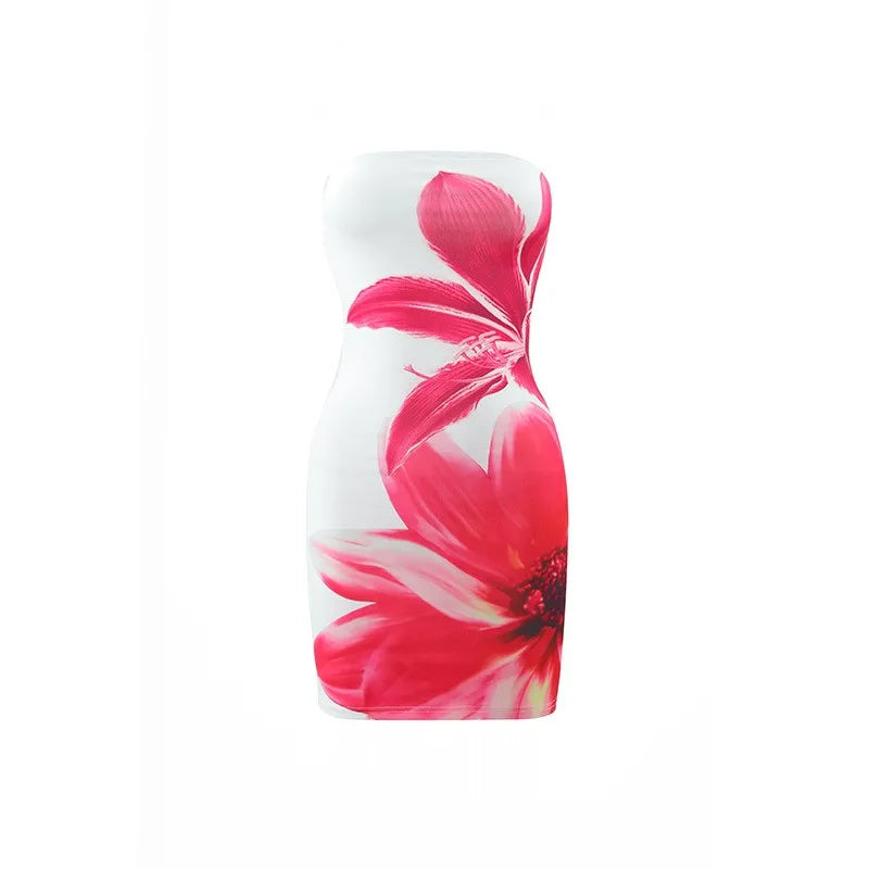 Sexy strapless floral print backless slim fit dress for women in summer 2025 comfortable and elegant beach vacation short skirt