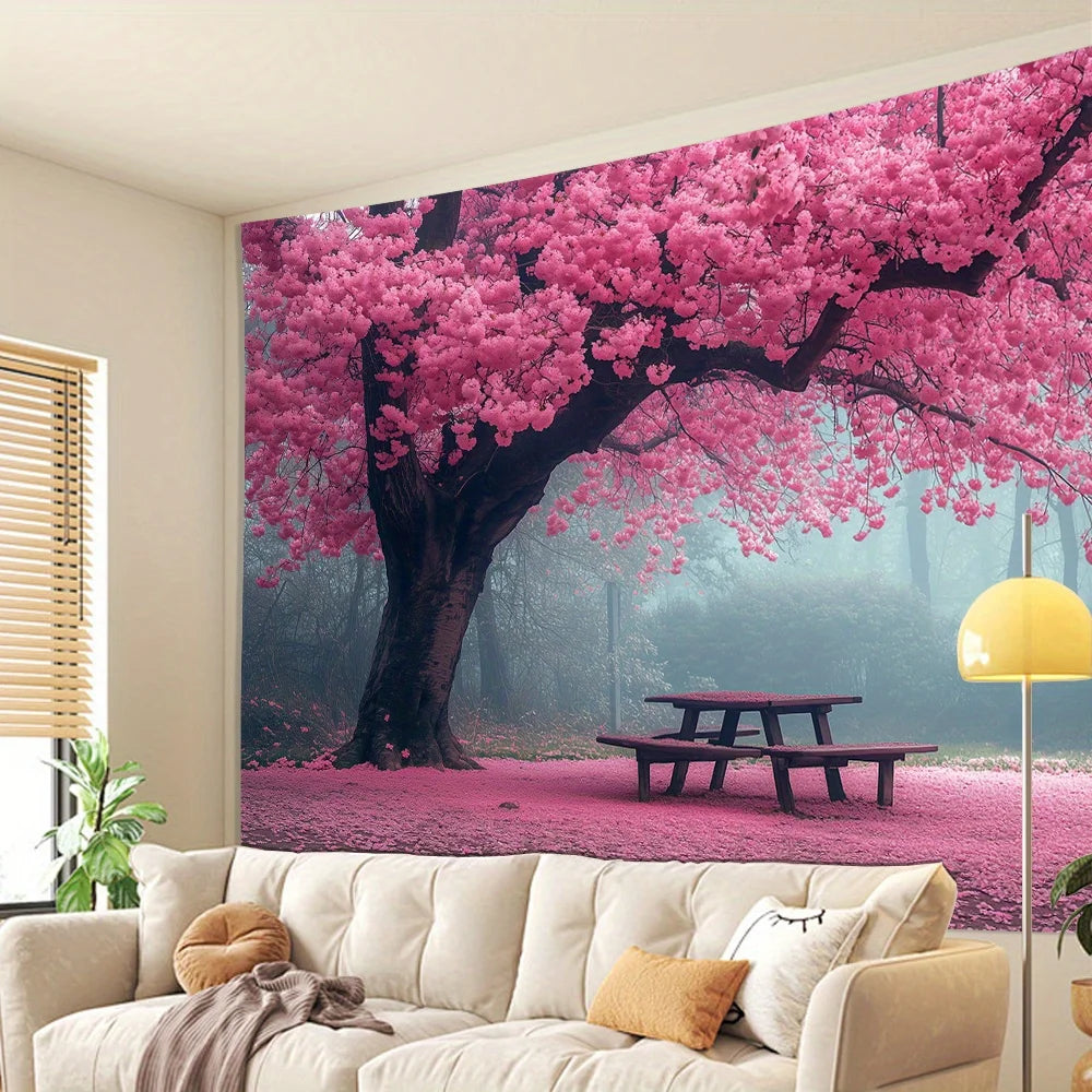 Cherry Blossom 3D Visual Effects Tapestry Perfect Living Room Bedroom Office Decor Ideal Creative Gift Background Cloth