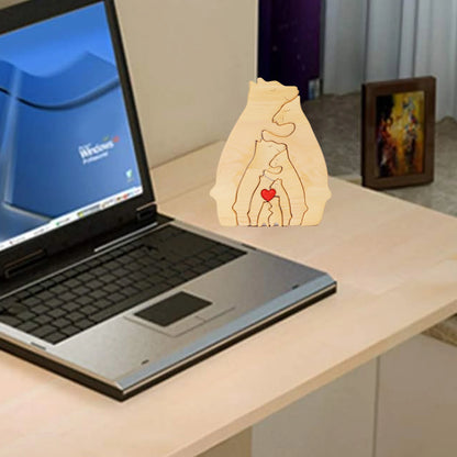 Art Wooden Bear Family Puzzle Personalized Name Custom Home Decor Thanksgiving Christmas Heartwarming Gift for Baby Mom