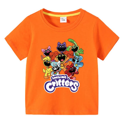 Smiling Critters Children's Clothing Kawaii Cartoon Funny T-Shiirt Boys Short Sleeve Fashion Tops 3-10Years Kids Summer Clothes