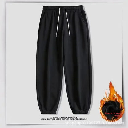 Thickened Fleece Black Sports Pants Pure Color Casual Trousers Autumn Winter New Style Slimming Harlan Pants for Women