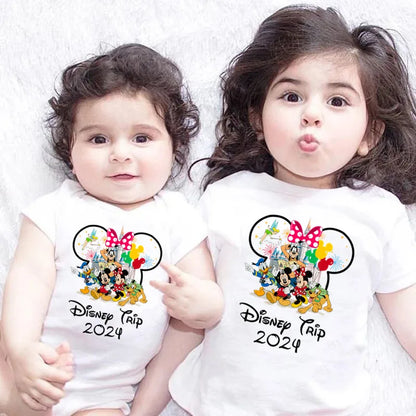Disney Trip 2024 Family Matching Shirts Funny Mickey Minnie Tshirts Look Dad Mom Kids Tees Top First Disneyland Vacation Outfits