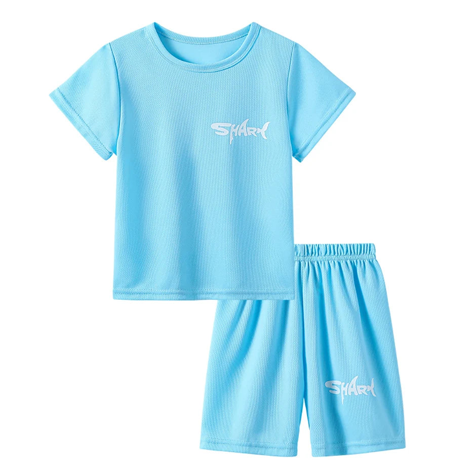 2-pieces Summer Children's Letter Quick drying Sports Suit For Boys And Girls Loose Short Sleeved T-shirt Outdoor Casual Shorts