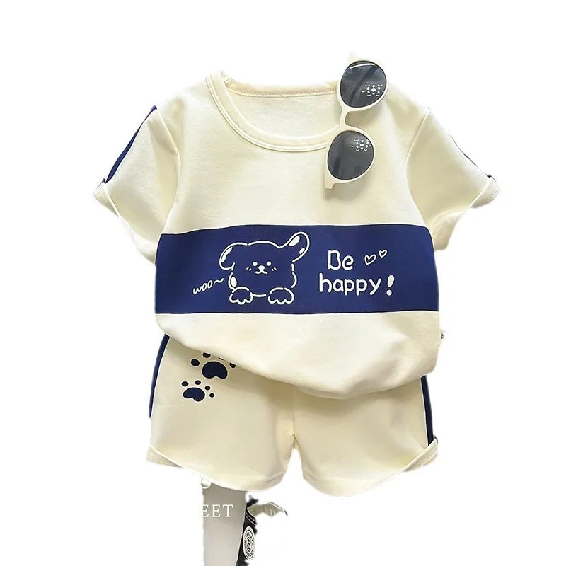 Children's Suit New Short-sleeved Top + Shorts 2-piece Striped T-shirt Summer Baby Clothes Korean Style Children's Clothing