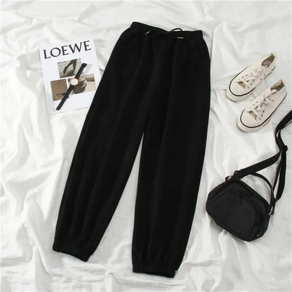Thickened Fleece Black Sports Pants Pure Color Casual Trousers Autumn Winter New Style Slimming Harlan Pants for Women