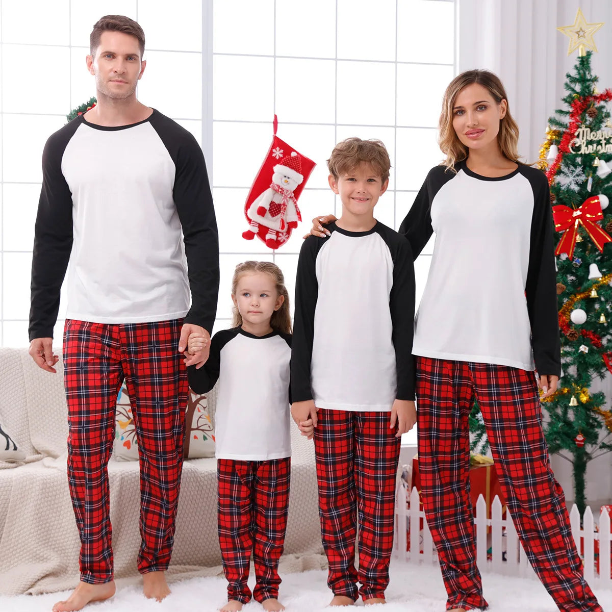 2023 New Year Clothes Christmas Family Matching Outfits Mom Dad Kids Pajamas Set DIY Blank 2 Pieces Clothing Sets Xmas Look Pjs