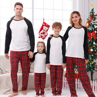 2023 New Year Clothes Christmas Family Matching Outfits Mom Dad Kids Pajamas Set DIY Blank 2 Pieces Clothing Sets Xmas Look Pjs