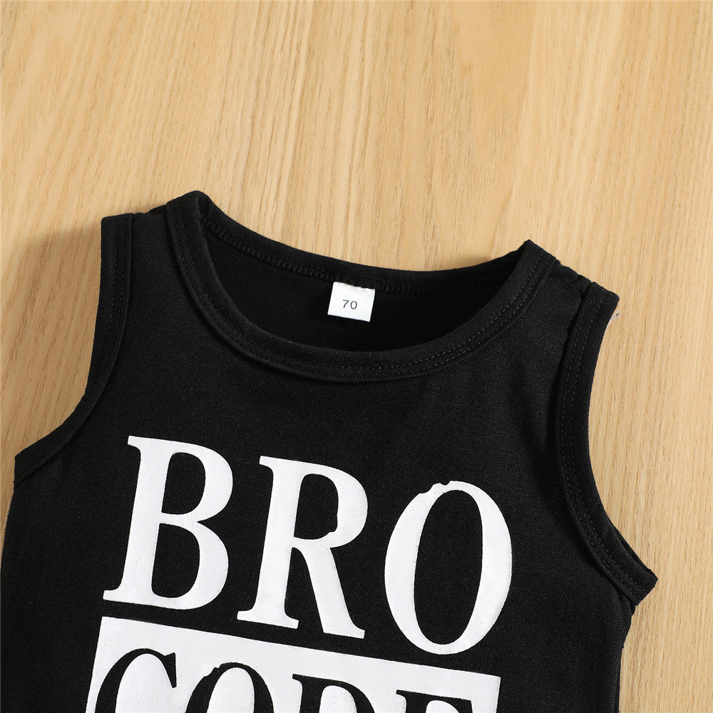 Infant Baby Toddler Boys Summer Outfit Set Round Neck Sleeveless Letter Print Tank Tops with Ripped Denim Shorts 3M-3T