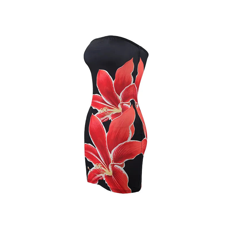 Sexy strapless floral print backless slim fit dress for women in summer 2025 comfortable and elegant beach vacation short skirt