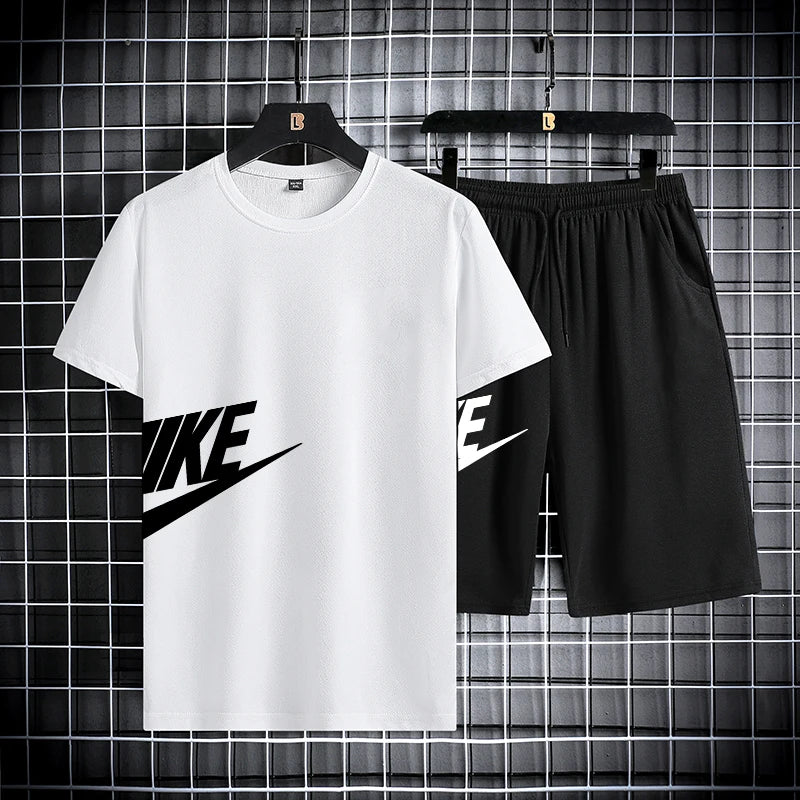 Men's summer short sleeved set, quick drying short sleeved T-shirt shorts, running sports set, two-piece set