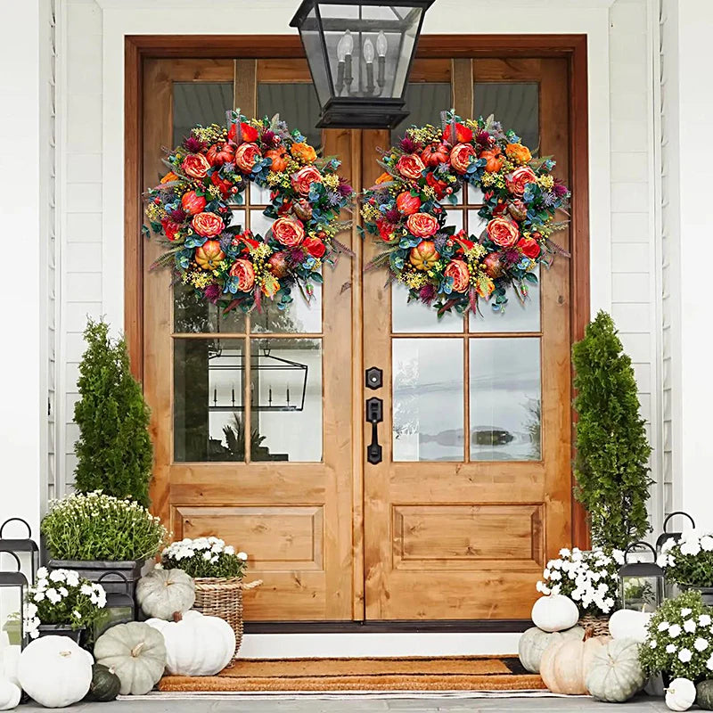 Thanksgiving Wreath Decorative Artificial Autumn Garland Festival Theme Farmhouse Party Decoration