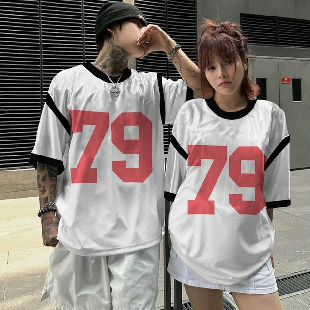Summer T-shirt Loose Couple Sports Style Jersey Round Neck Breathable Fashionable Print Digital Trend Plus Short Sleeved Shirt