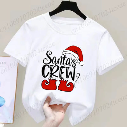 Children's Clothing Short Sleeve T-shirt Team Santa T Shirt Christmas Kids Matching Pajamas Cotton Tees Harajuku Tshirt for Gift