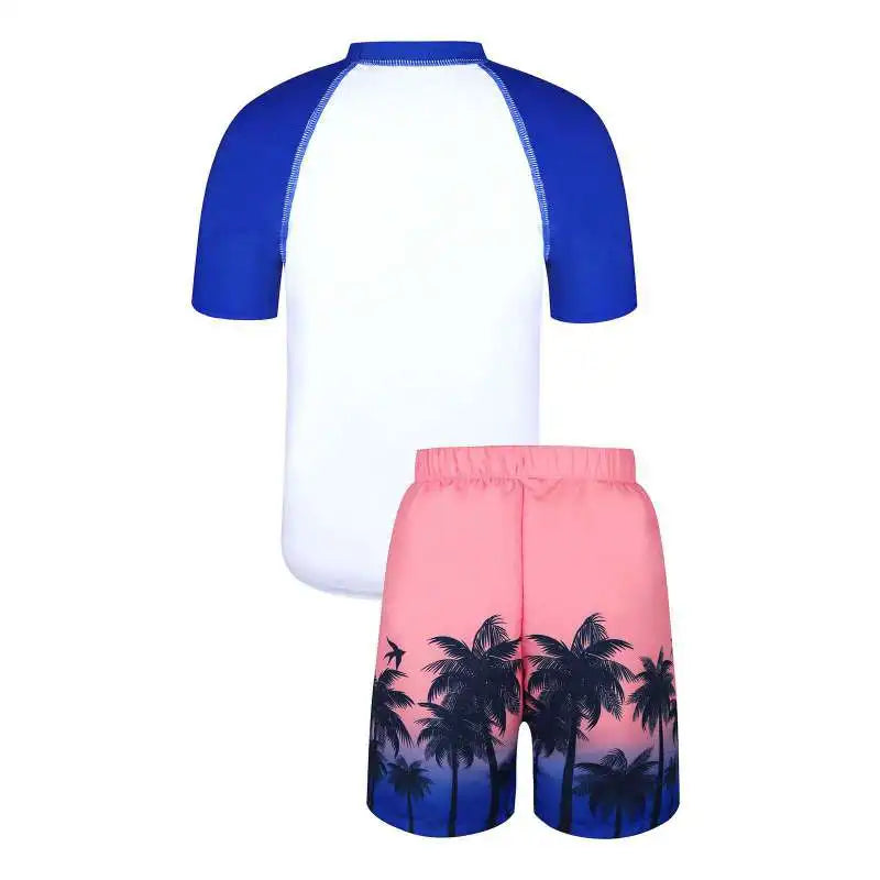 Children Sports Suits Summer Short Sleeve Beach Clothing Set Boy Printing Breathable Kids Short Sleeve Top +Beach Pants
