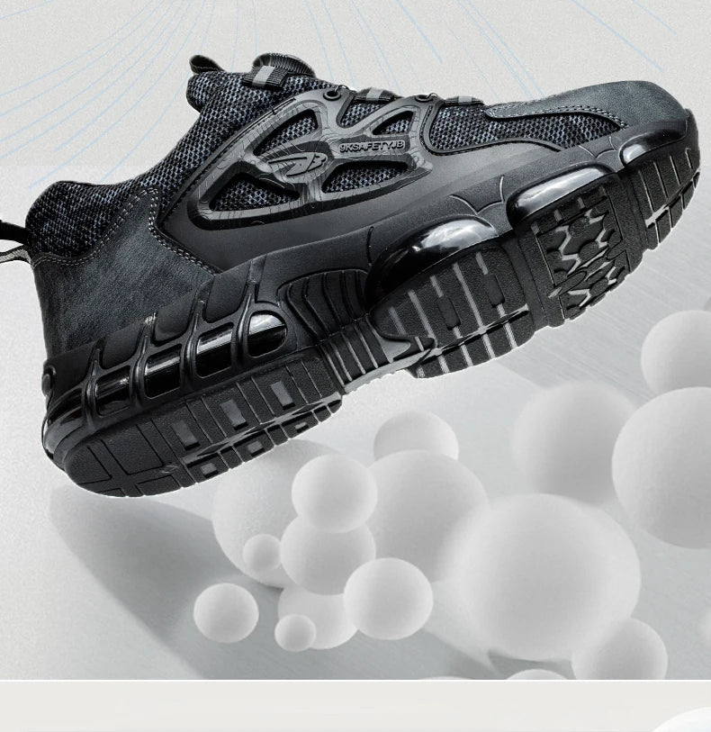 Slack-stab-proof work shoes with elastic buttons and lace-up