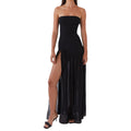 Elegant Off-Shoulder Maxi Dress with Side Slit Women s Solid Color Tube Dress for Summer Cocktail Party