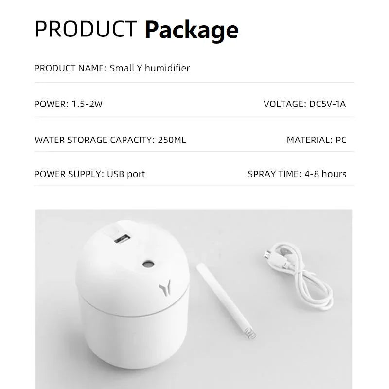 USB Mini Air Humidifier Baby Room 250ML  Aroma Essential Oil Diffuser Car Ultrasonic Mute Mist Maker Diffuser LED Color Lamp