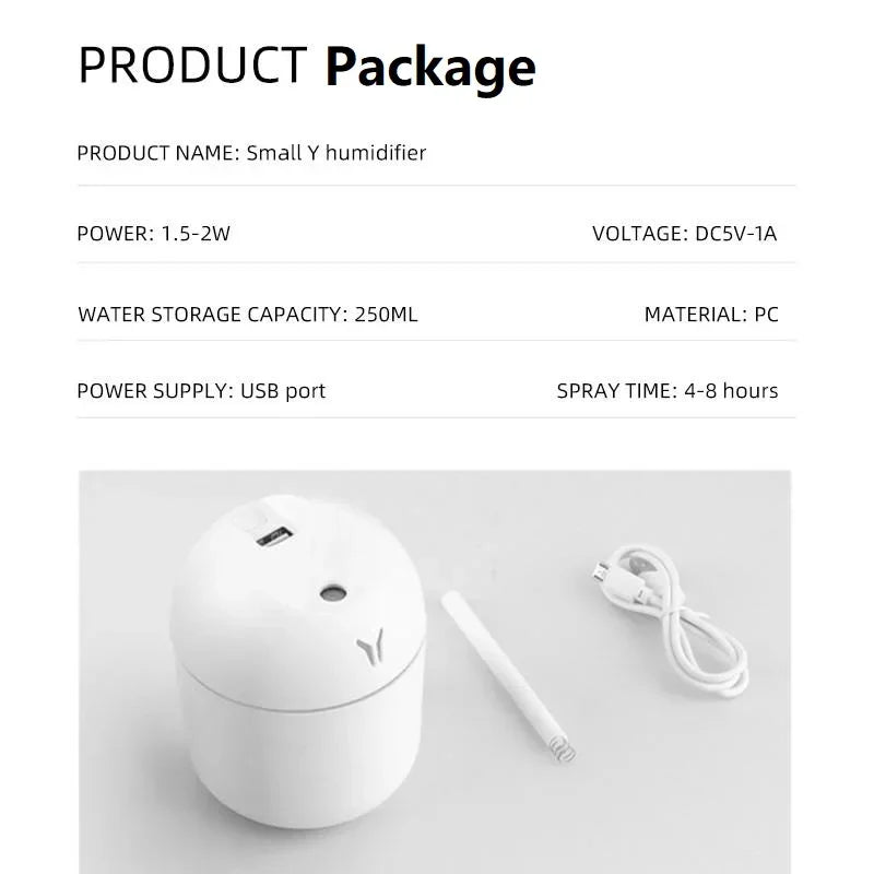 USB Mini Air Humidifier Baby Room 250ML  Aroma Essential Oil Diffuser Car Ultrasonic Mute Mist Maker Diffuser LED Color Lamp