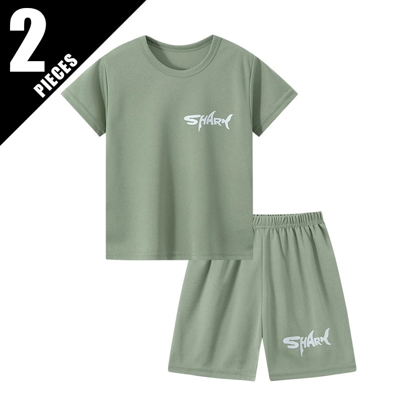 2-pieces Summer Children's Letter Quick drying Sports Suit For Boys And Girls Loose Short Sleeved T-shirt Outdoor Casual Shorts