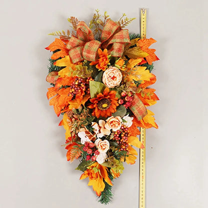 Thanksgiving Door Decorations Fall Wreath Artificial Garland With Peony Berries Maple Sunflower Leaves Harvest Party Pendant