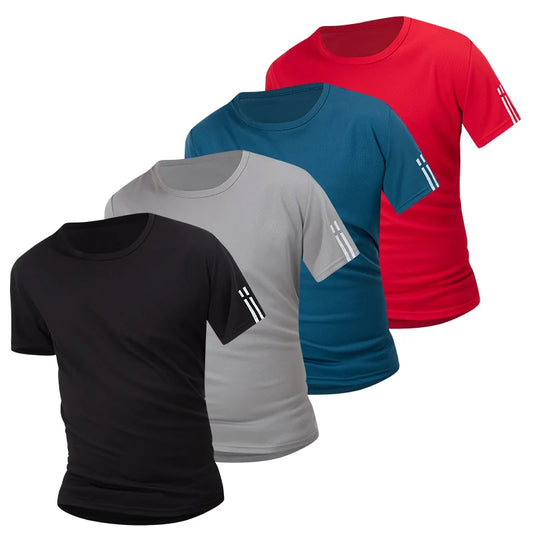2/4 Pcs Men's Summer Quick-drying Mesh Color Short-sleeved T-shirt Young and middle-aged loose plus size fitness running Joker T