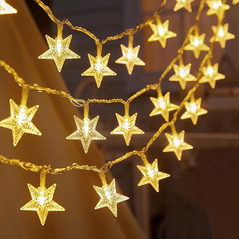 1.5-10meters 2025 Christmas String Lights Star Snowflake LED Light String Xmas Party Supplies Home Decoration